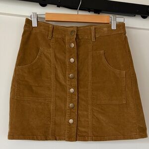 Altar'd State Button-Front Corduroy Mini Skirt in Brown